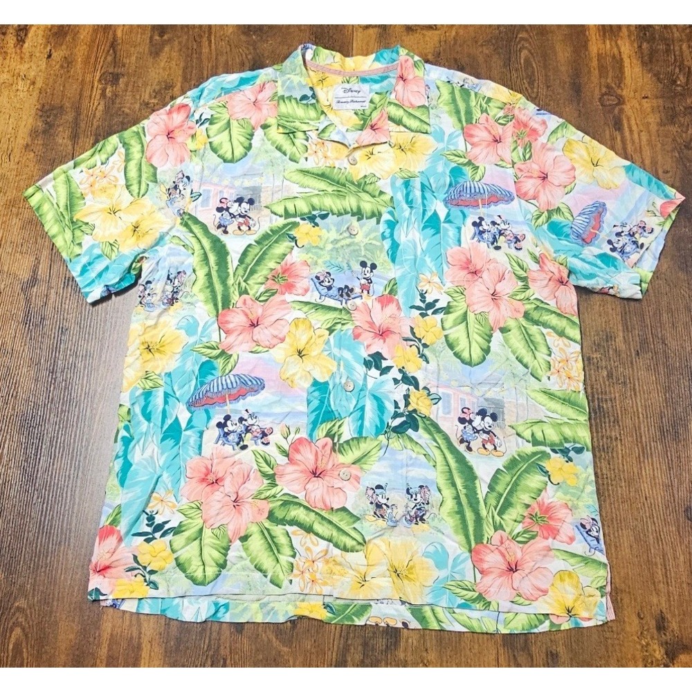 Disney Tommy Bahama Mickey Minnie Tropical Aloha Shirt XL Floral Button Up